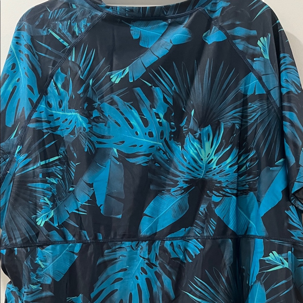 3x Short Sleeve Rash Guard Side Cinches Tropical Blue and Black Swimsuit Top NWT - Picture 10 of 11